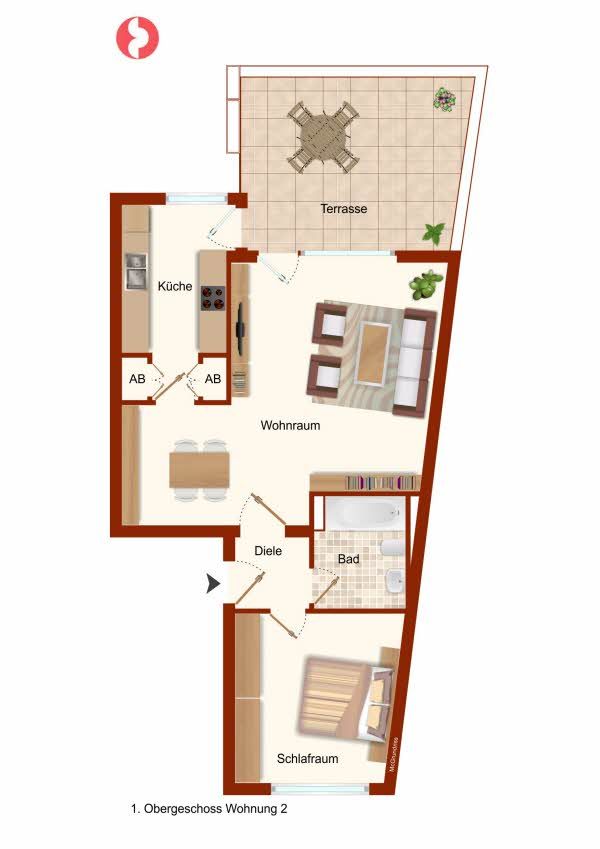 Windberg! 2 Raum ETW / Dachterrasse /TG-Platz